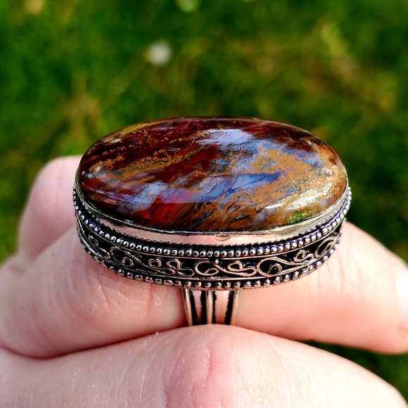 New Oversized Seam Agate 925 Silver Statement Ring. - Picture 3 of 16